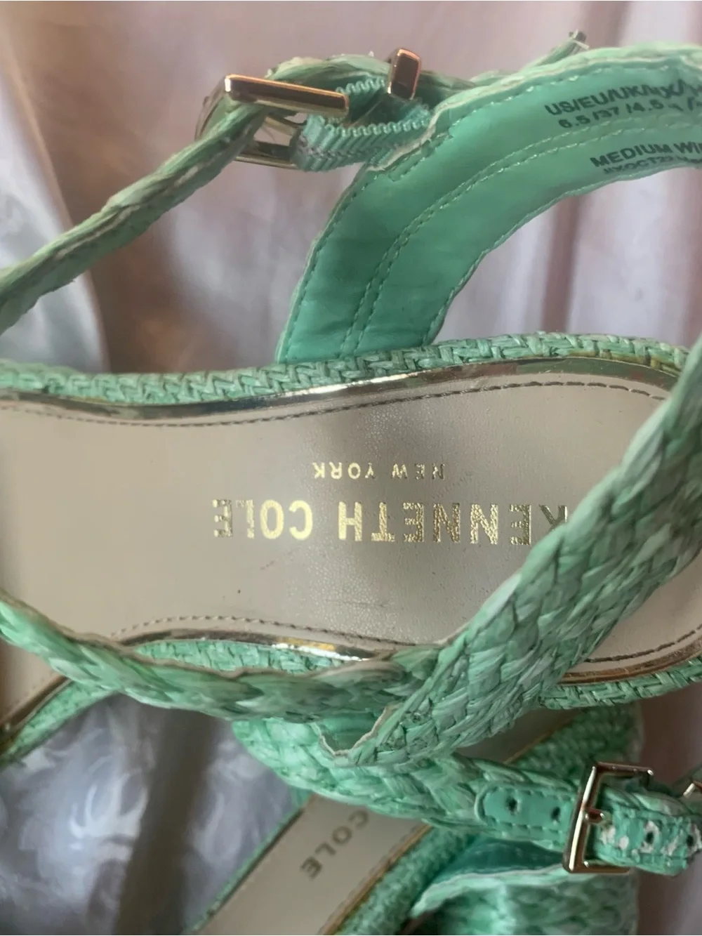 Kenneth Cole Mint Green Woven Platform Sandals